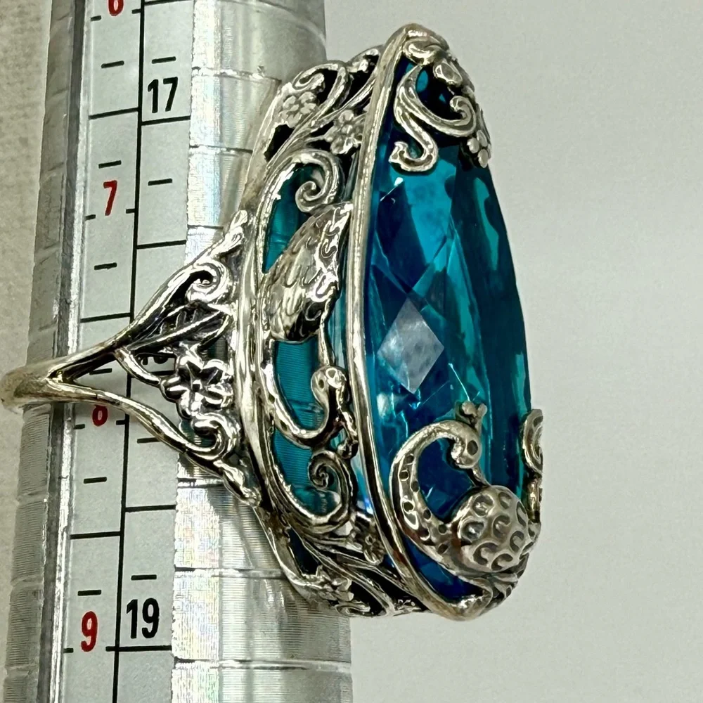 Bali Legacy Caribbean Quartz Peacock Ring 26.25ct Sterling Silver Size 9 NWT - Picture 15 of 17
